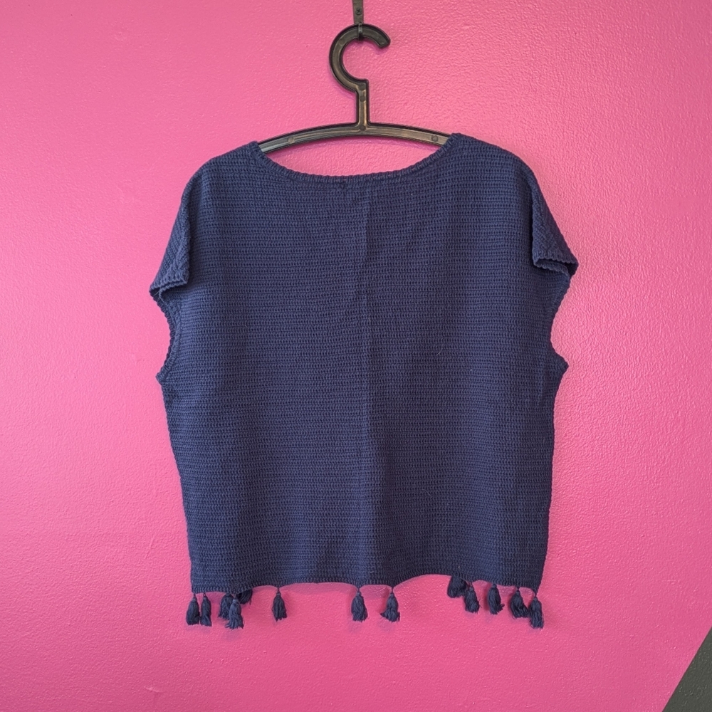 Tommy Bahama Blue Sleeveless Knit Shirt with Tassels - Picture 2 of 3